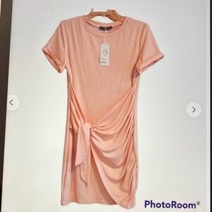 Pink Tie-Front T-shirt Dress